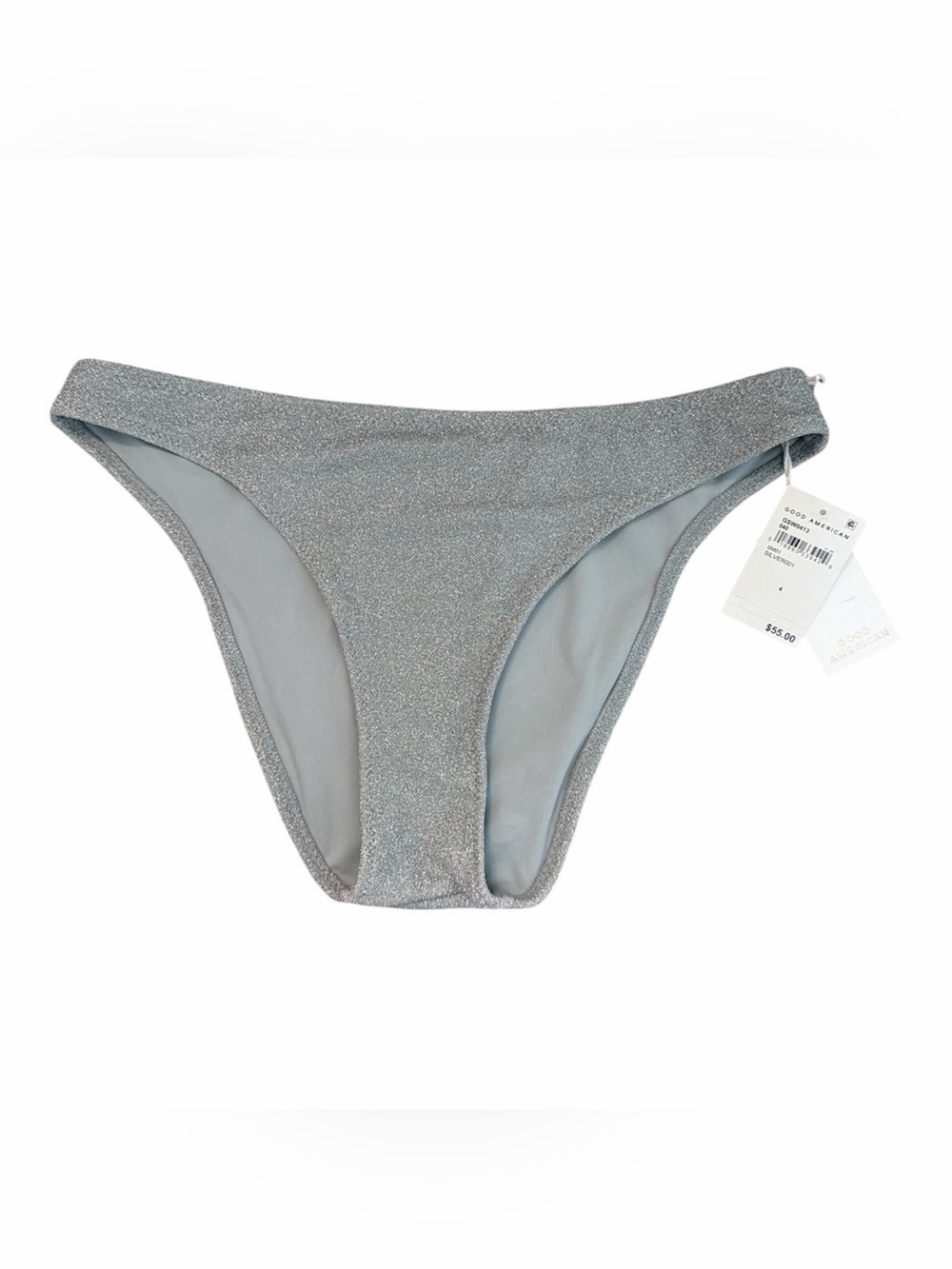 NWT Good American Sparkle Silver Better Bikini Full Sz 4/XL